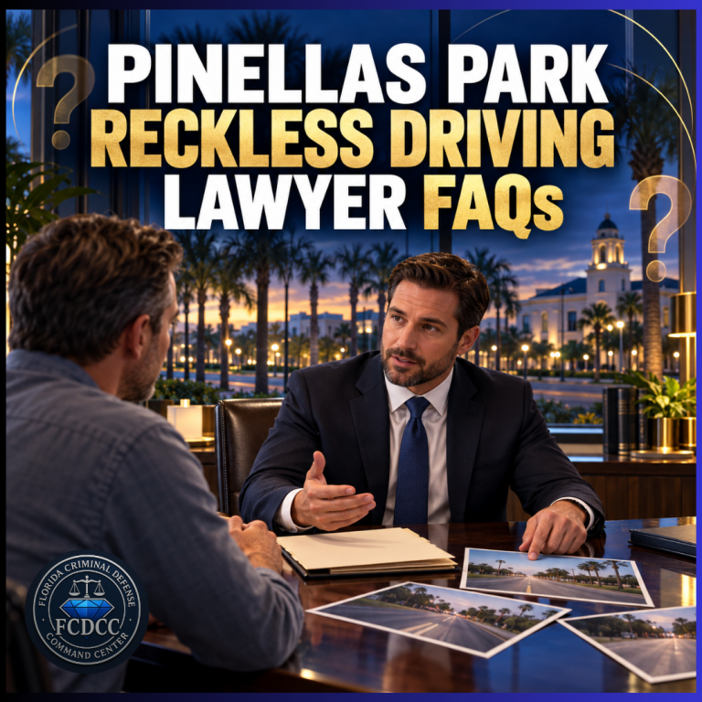 Male lawyer answering a client’s questions about a Pinellas Park reckless driving case during an office consultation.